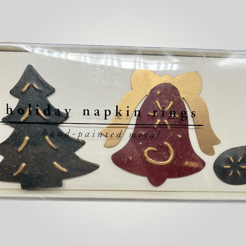 Pier 1‎ One Imports SET OF 4  Hand painted Metal Christmas Napkin Rings Holiday